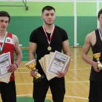 Uzvarētāju trijnieks " Vīru spēlēs 2016 "- ( no labās) Rūdolfs MušaI 2.vieta), Artūrs Rudenko( 1.vieta), Sandis Laizāns ( 3.vieta)
